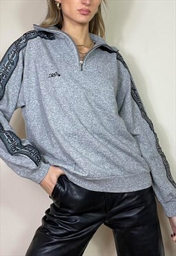 Vintage Y2K 00's Asics Quarter Zip Jumper Sports Grey 