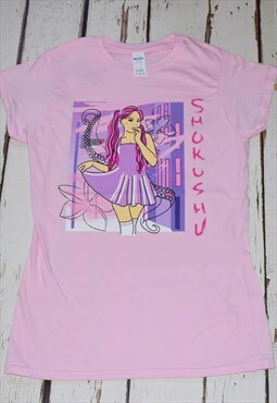 Shokushu Boutique ladies t-shirt Tokyo girl print (Pink)