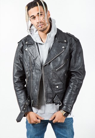 VINTAGE 80S BIKER LEATHER JACKET / S4650