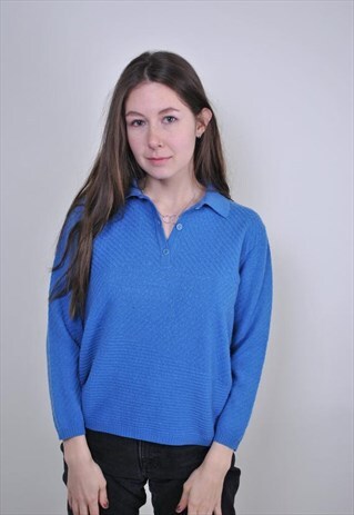 VINTAGE BLUE MINIMALIST LONG SLEEVE POLO SHIRT