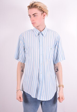 LACOSTE MENS VINTAGE SHIRT LARGE BLUE STRIPES 90'S