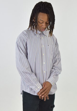 VINTAGE 90S BLUE RED STRIPED TOMMY HILFIGER SHIRT