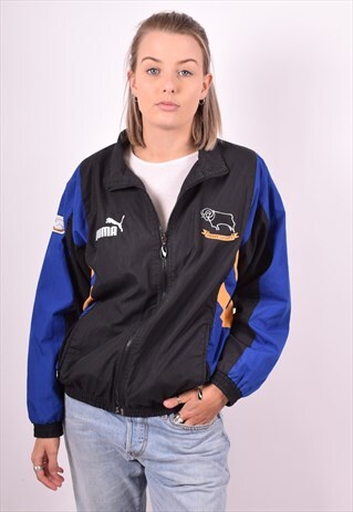 PUMA WOMENS VINTAGE TRACKSUIT TOP JACKET LARGE BLACK 90'S