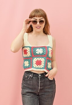 Retro 1970's Style Hand Crochet Crop Top