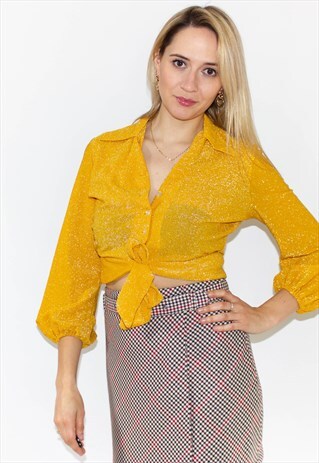 VINTAGE 80'S GOLD PUSSY BOW SLEEVE BLOUSE