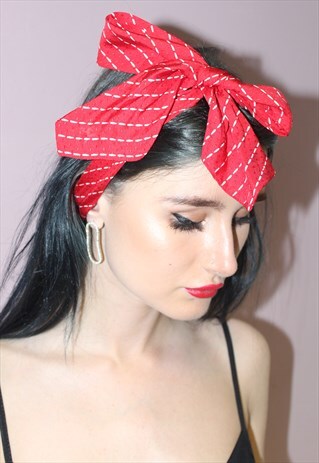 1980S VINTAGE RED AND WHITE NAUTICAL HAIR TIE/BOW