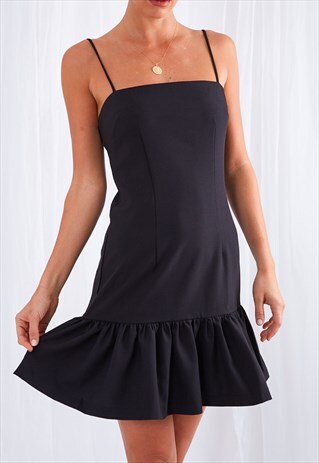 SOFIA RUFFLE HEM MINI DRESS - BLACK