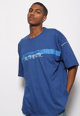 VINTAGE REEBOK BIG LOGO SPELLOUT T-SHIRT BLUE