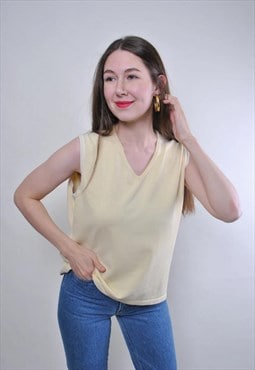 Vintage v neck top, beige tank top, summer loose tank