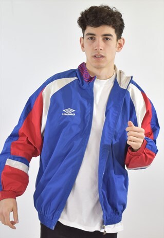 VINTAGE BLUE RED UMBRO WINDBREAKER TRACKSUIT TOP JACKET