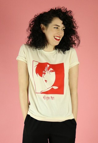 SIGH MEN ANIME PRINT GRAPHIC T-SHIRT - RED ON NATURAL RAW