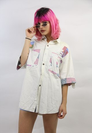 VINTAGE 90'S PATCHWORK CREAM SHIRT
