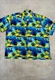 VINTAGE HAWAIIAN SHIRT PALM TREE AND SURFING PATTERNED SHIRT