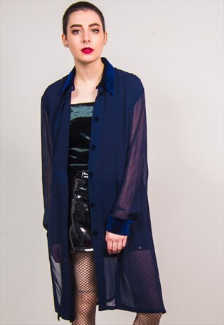 VINTAGE 90'S NAVY BLUE SHEER GRUNGE LONGLINE SHIRT