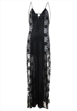 Vintage Black Sheer Effect Lace Nightdress - S