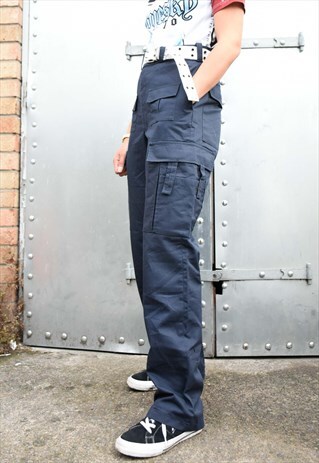 HIGH WAISTED NAVY VINTAGE UTILITY WORKWEAR CARGO TROUSERS