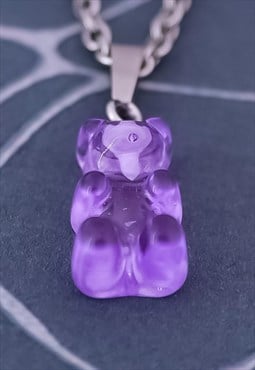 CRW Silver Purple Resin Gummy Bear Necklace 