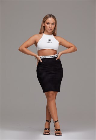 FITTED HIGH-WAISTED PENCIL SKIRT IN BLACK WITH LOGO