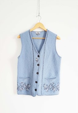 Vintage Light Blue Pure Wool Vest Size S Sky Blue Sweater