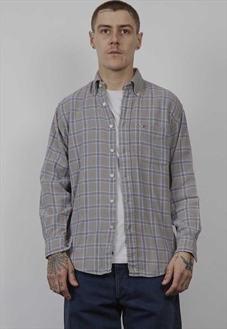 VINTAGE 90'S TOMMY HILFIGER GREY CHECK FLANNEL SHIRT