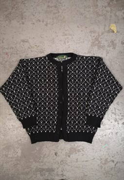 Vintage Knitted Patterned Tulchan Cardigan Black Abstract 