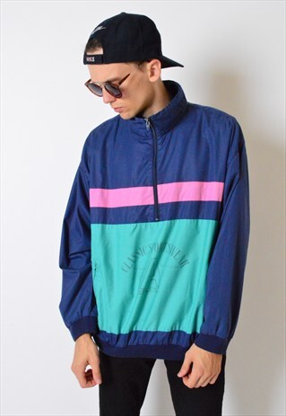 VINTAGE 80S COLOUR BLOCK LIGHTWEIGHT 1/4 ZIPPER JACKET