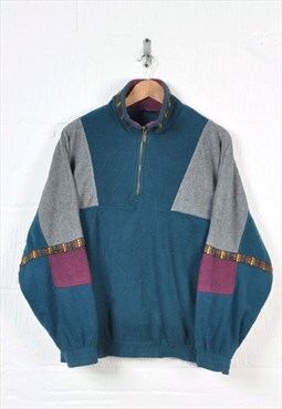 Vintage Fleece 1/4 Zip Retro Block Colour Green Medium