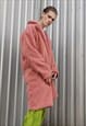 FLEECE TRENCH JACKET IN PASTEL PINK FLUFFY MAC COAT IN PINK