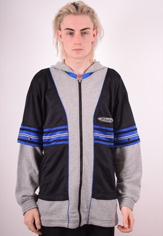 LOTTO MENS VINTAGE HOODIE JACKET XL BLACK 90S