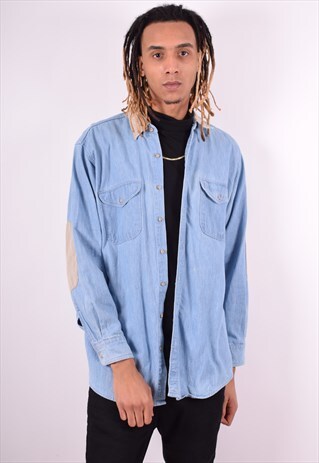 WOOLRICH MENS VINTAGE DENIM SHIRT LARGE BLUE 90'S