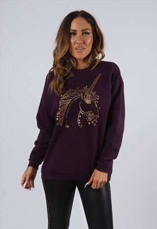 VINTAGE SWEATSHIRT JUMPER UNICORN PRINT SWEAT 10 - 12 (J3Y)