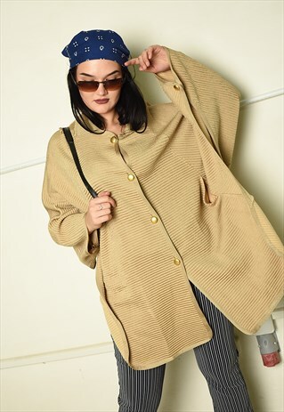 VINTAGE 80S SHIMMER KNIT NEUTRAL MINIMALIST KNIT CAPE PONCHO