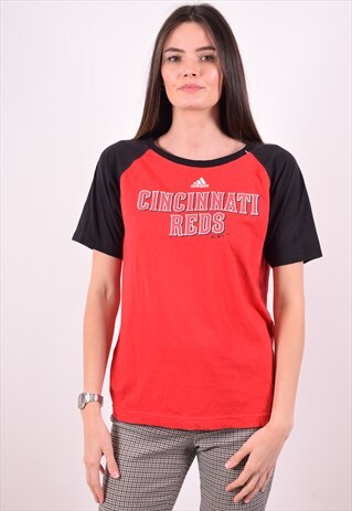 ADIDAS WOMENS VINTAGE T-SHIRT TOP LARGE RED 90S