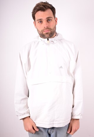 ADIDAS MENS VINTAGE PULLOVER JACKET LARGE WHITE 90S