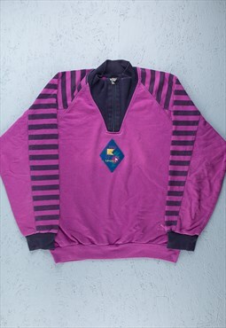 80s Puma Purple 1/4 Zip Abstract Sweatshirt - B2376