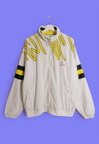 VINTAGE 90'S UNISEX RETRO PRINT TENNIS SHELL JACKET WHITE