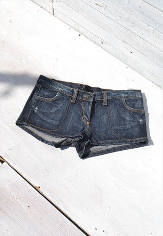 Deadstock blue denim low rise stretch shorts,jeans shorts.