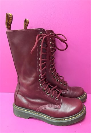 Mid Calf Boots Burgundy Red Leather