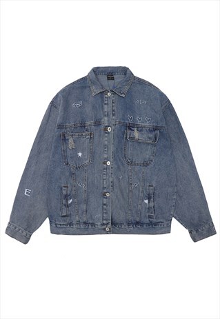 KALODIS VINTAGE EMBROIDERED LOOSE DENIM JACKET