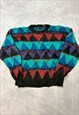 VINTAGE ABSTRACT KNITTED JUMPER FUNKY PATTERNED SWEATER