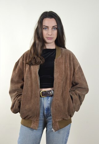 80S VINTAGE HEAVYWEIGHT BROWN SUEDE BOMBER JACKET