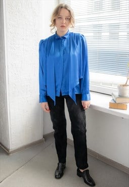 Vintage 80's Rich Blue Long Sleeves ALLUMETTE Blouse