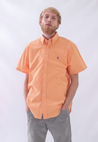 VINTAGE MENS RALPH LAUREN POLO SHORT SLEEVE STRIPED SHIRT