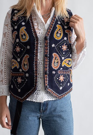 VINTAGE 70S BOHO FUNKY EMBROIDERED VEST