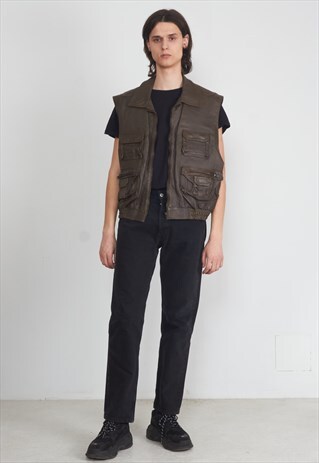 VINTAGE BROWN LEATHER VEST WAISTCOAT