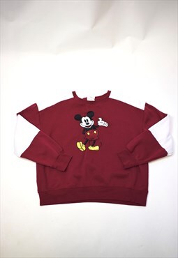 Vintage 90s Disney Maroon Mickey Graphic Sweatshirt 