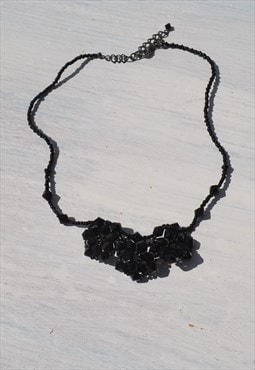 Deadstock black beaded crochet style glass necklace.