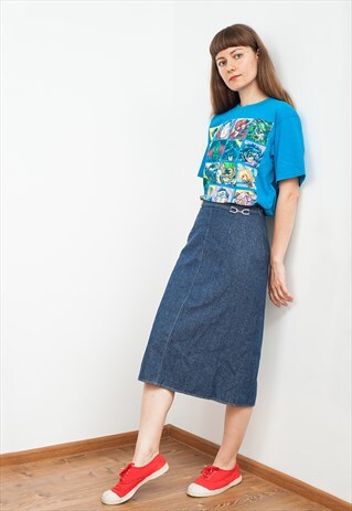 90'S HIGH WAIST MIDI DENIM SKIRT