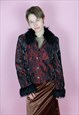 WHIMSYGOTH FLUFFY CUFFS FAUX FUR RED BLACK SILKY JACKET 