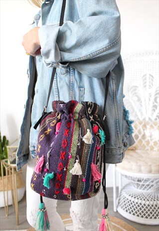 BAG PURSE HIPPIE POMPOMS